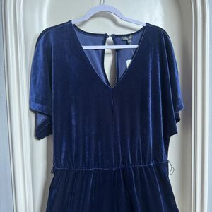 NWT Lily Rose Blue Velour Flutter Sleeve Jumpsuit Size L